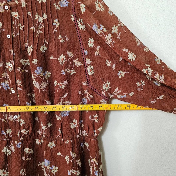 MADEWELL Women's Norma Rae Floral Print Long Sleeve Brown Mini Dress Sz 1X - Picture 10 of 12
